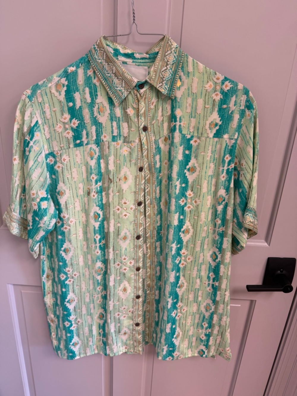 Rajasthan Casual Short-Sleeve Button-Down Shirt in Mint & Teal - Relaxed Style